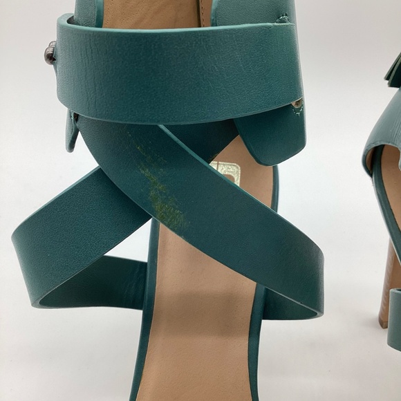 2105. Joe’s Turquoise Teal Criss-Cross Wood Heel Pumps NWOT Size 9 - Picture 7 of 9